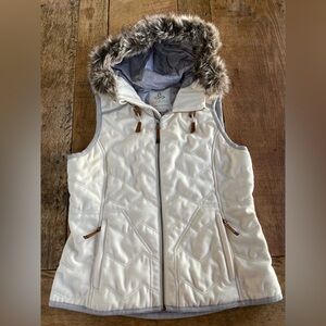 Winter White/ Cream Faux Fur Trim Prana Calla Insulated Vest Large